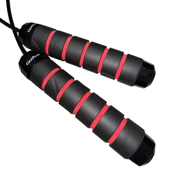 GoxRunx Jump Rope Black Red Foam Handles Adjustable Fitness Speed Skipping Rope - Picture 2 of 8